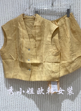 欧洲站2026夏新款法式慵懒风V领无袖马甲女显瘦简约纽扣上衣6615
