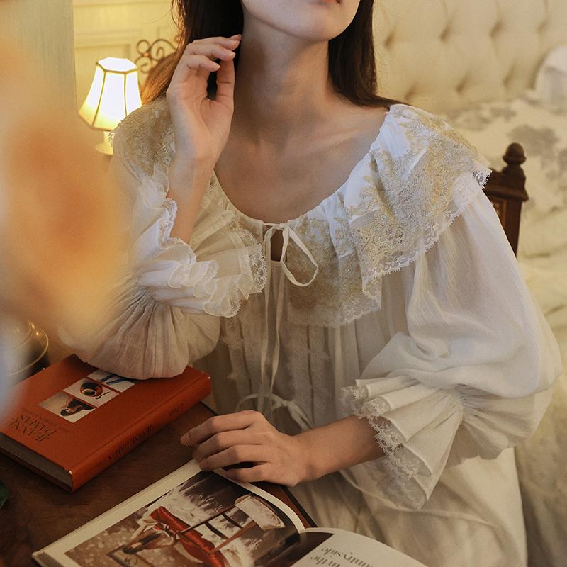 提花皱棉带胸垫睡裙睡袍两件套