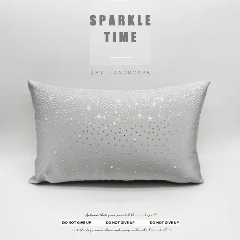 闪耀烫钻抱枕现代轻奢样板房简约腰枕布艺展厅酒店床品装饰长方形