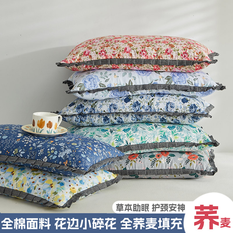 韩式花边全棉纯棉水洗棉荞麦枕头助睡眠小清新复古女士花边荞麦枕