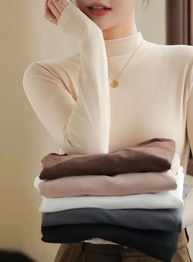 韩版双面磨毛秋冬德绒内搭外搭半高领打底衫女百搭保暖长袖上衣