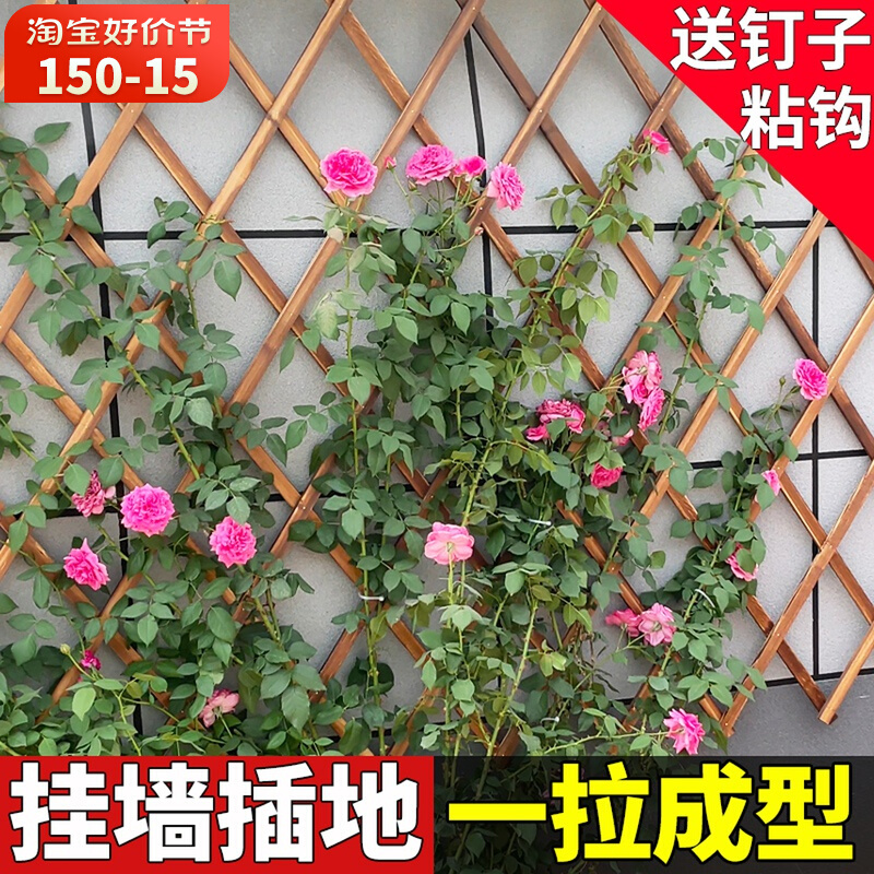 极速蔷薇爬藤架木栅栏围栏墙上月季支架壁挂室P外阳台挂架花盆网
