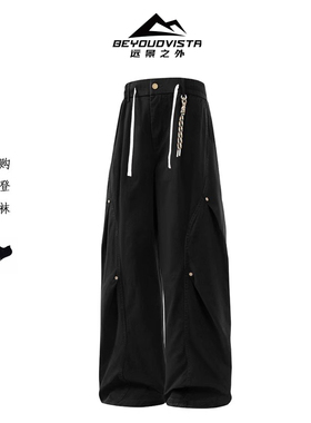 BEYONDVISTA工装裤黑色裤子男女裤2025新款宽松慵懒风直筒弯刀裤