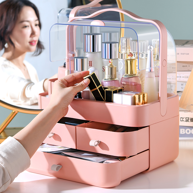网红化妆品收纳盒防尘大容量家用桌面整理梳妆台口红护肤品置物架