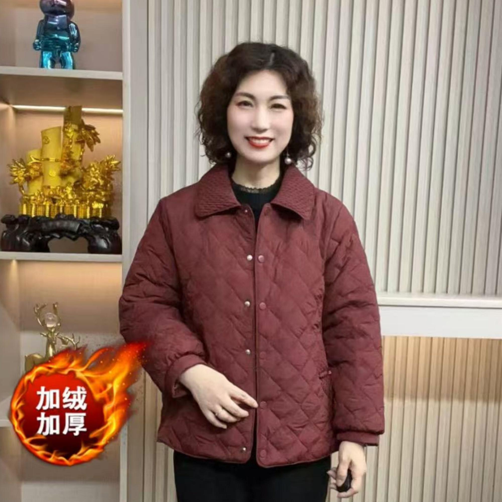 妈妈春装加绒加厚棉服2025新款