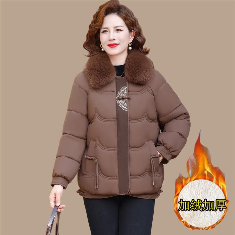 新中式妈妈冬装加绒棉衣外套女中老年人冬季加厚保暖棉袄洋气棉服