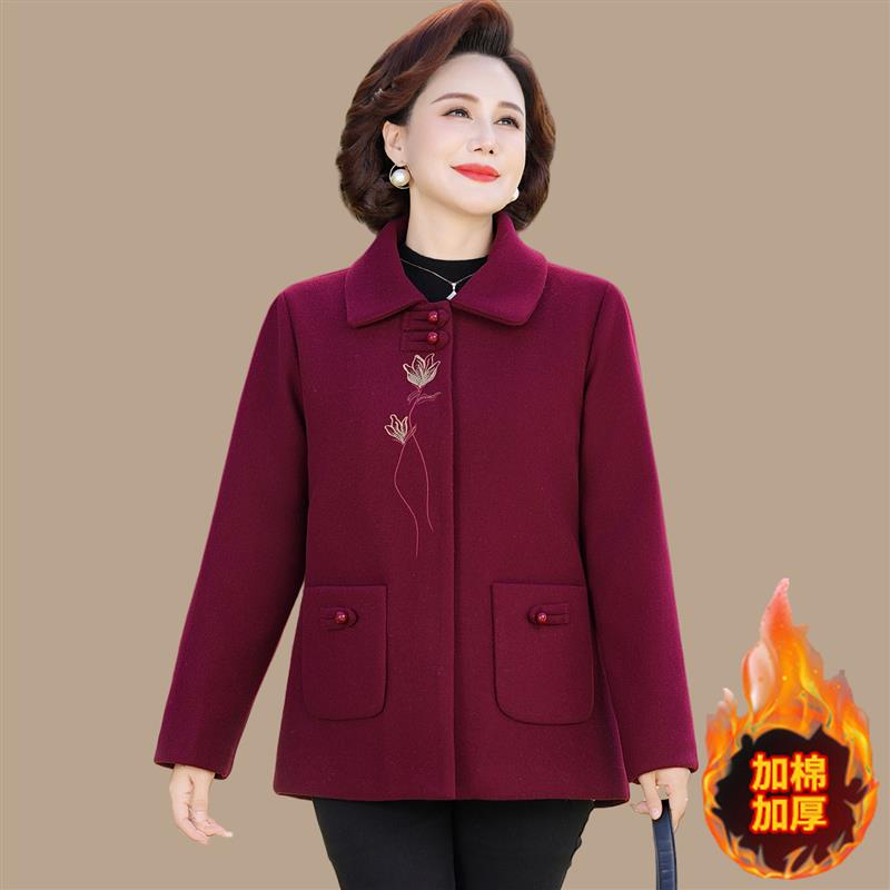 妈妈冬装加厚毛呢外套女洋气新款秋冬中老年洋气短款呢子大衣高贵
