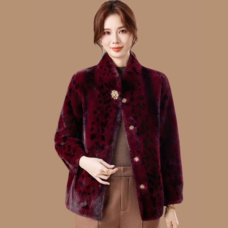 中年妈妈冬装仿皮草外套水貂绒中老年人女装气质高贵皮毛一体大衣