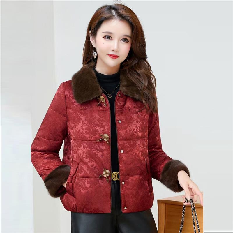 新中式风毛领棉服女2025冬季新款中老年妈妈装时尚气质减龄外套