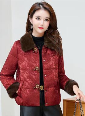 新中式风毛领棉服女2025冬季新款中老年妈妈装时尚气质减龄外套