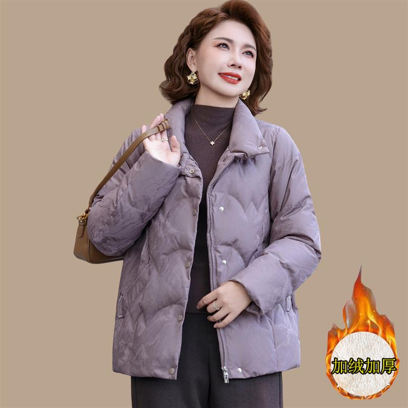 中年妈妈冬装洋气羽绒棉服加绒加厚棉袄外套新款中老年女棉衣时尚