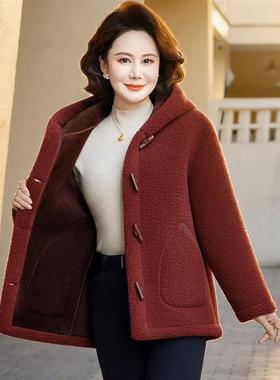 洋气妈妈装颗粒绒棉衣外套女连帽加绒加厚保暖中老年秋冬装袄棉服