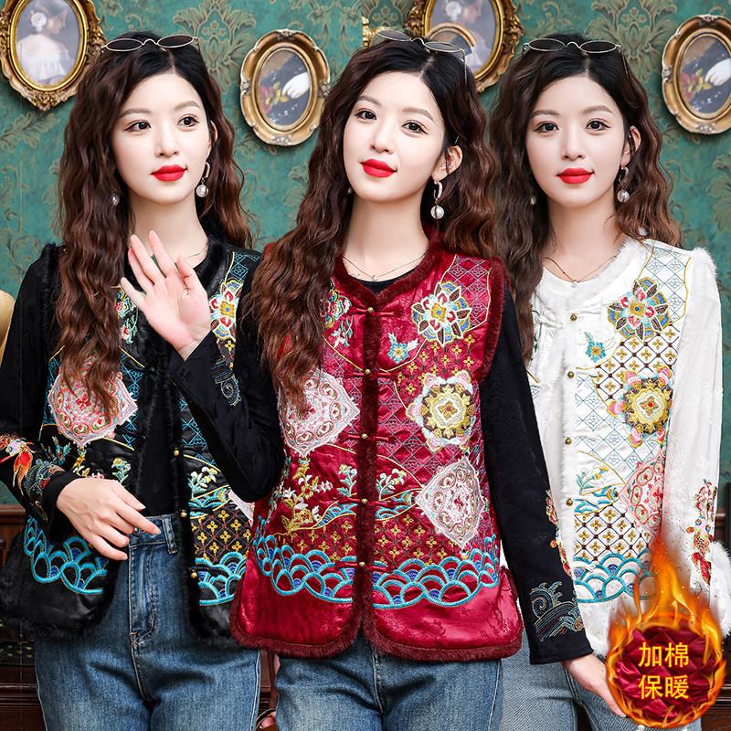新中式冬装复古国风重工刺绣爆款加绒加厚马甲民族风背心洋气坎肩