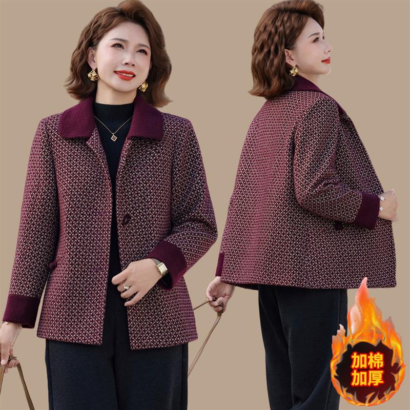 妈妈冬装毛呢子外套新款加厚中老年女冬季保暖水貂绒大衣洋气时尚