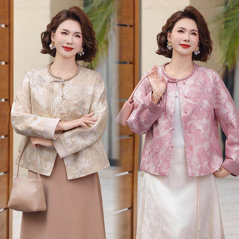 中年妈妈国风优雅圆领小衫上衣女2026春装新款贵夫人百搭洋气外套