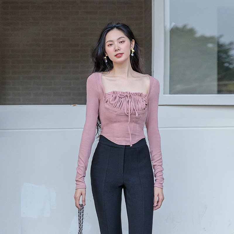 纯欲~显胸瘦腰~设计感粉色针织衫