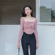 显胸瘦腰 绑带褶皱设计感粉色针织衫 内搭T恤上衣秋季 纯欲 新款