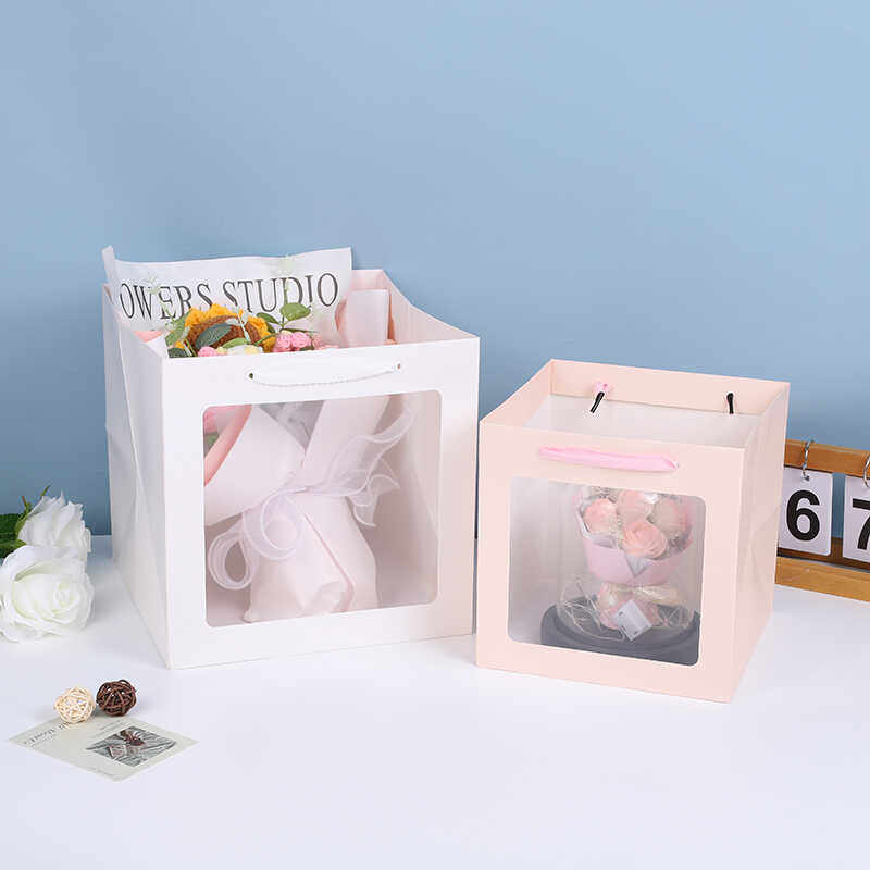 正方形橱窗礼品袋蛋糕透明手提袋纸袋鲜花大号礼物袋生日包装袋子