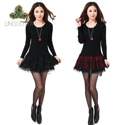 时尚韩版棉质凤尾亮片毛衣裙