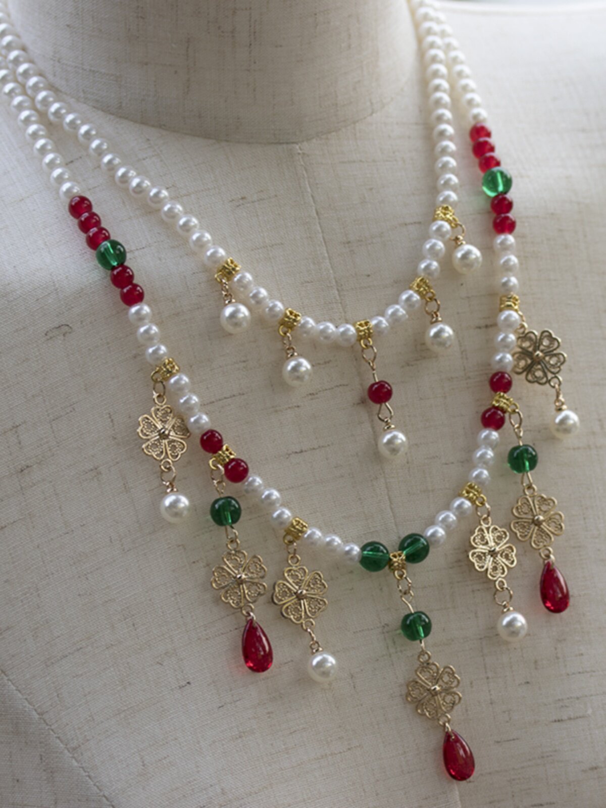 골동품 한복 목걸이 모조 진주 긴 목걸이 구름 등 술 술 밝은 점 에메랄드 녹색 구슬 치파오 액세서리