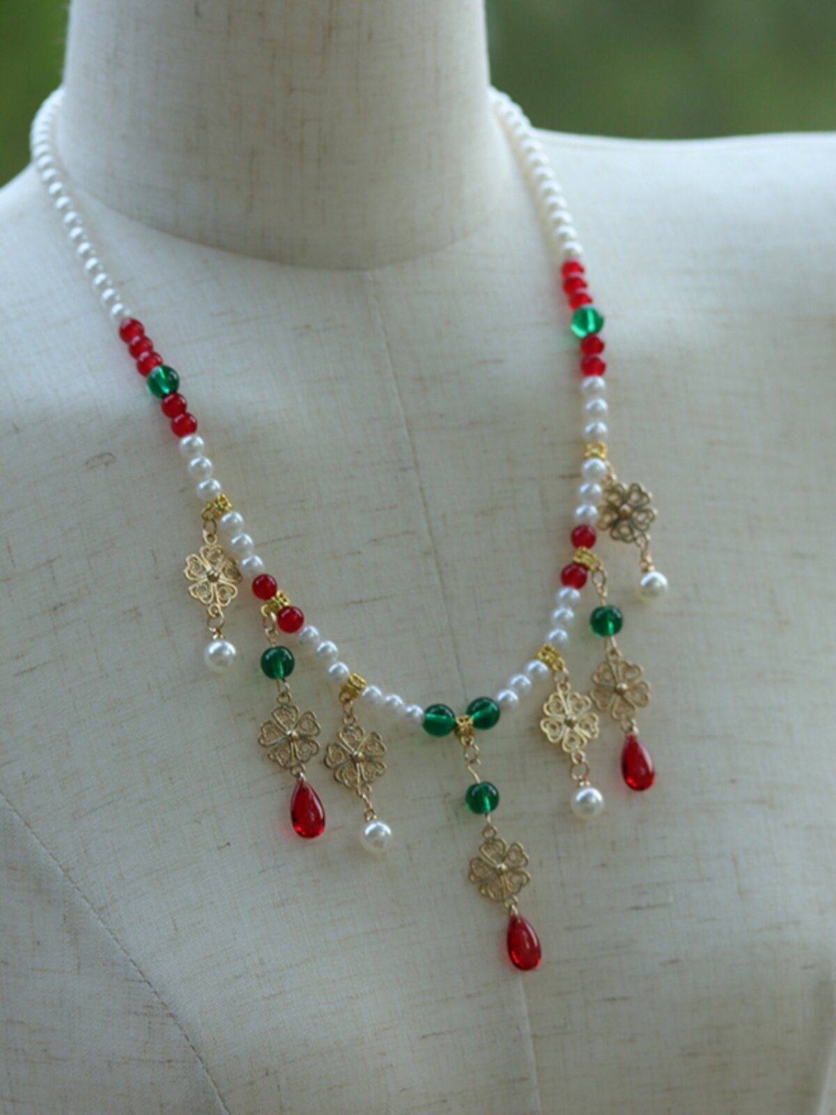 골동품 한복 목걸이 모조 진주 긴 목걸이 구름 등 술 술 밝은 점 에메랄드 녹색 구슬 치파오 액세서리