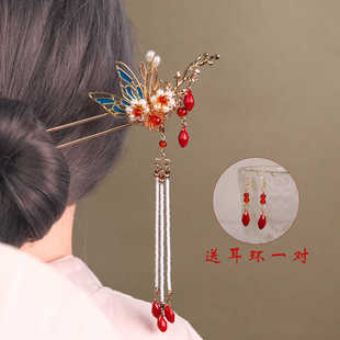 古风发簪女简约现代盘发新中式簪子U型旗袍秀禾服头饰马面裙红钗