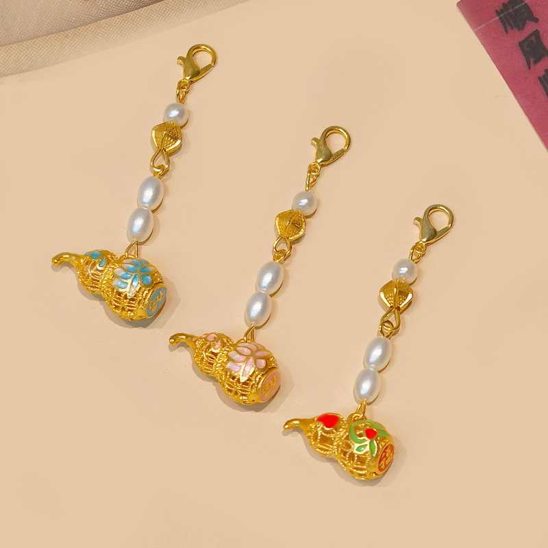古法沙金保色滴油福字莲花 diy手工葫芦吊坠挂件古风汉服旗袍挂饰