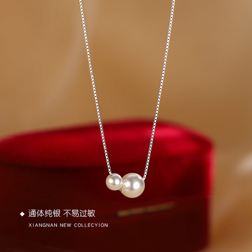 S925纯银珍珠项链女韩版轻奢小众