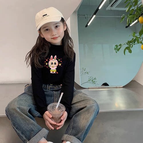 卡通拉布布女童德绒半高领打底衫