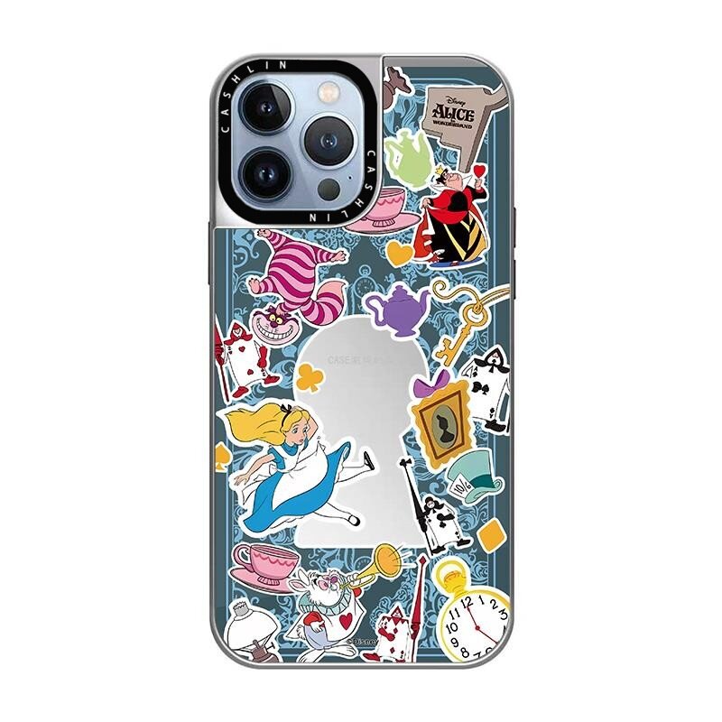 CASHLIN爱丽丝梦游仙境贴纸新款苹果16Pro适用iPhone15ProMax网红14兔子洞镜面13手机壳12防摔保
