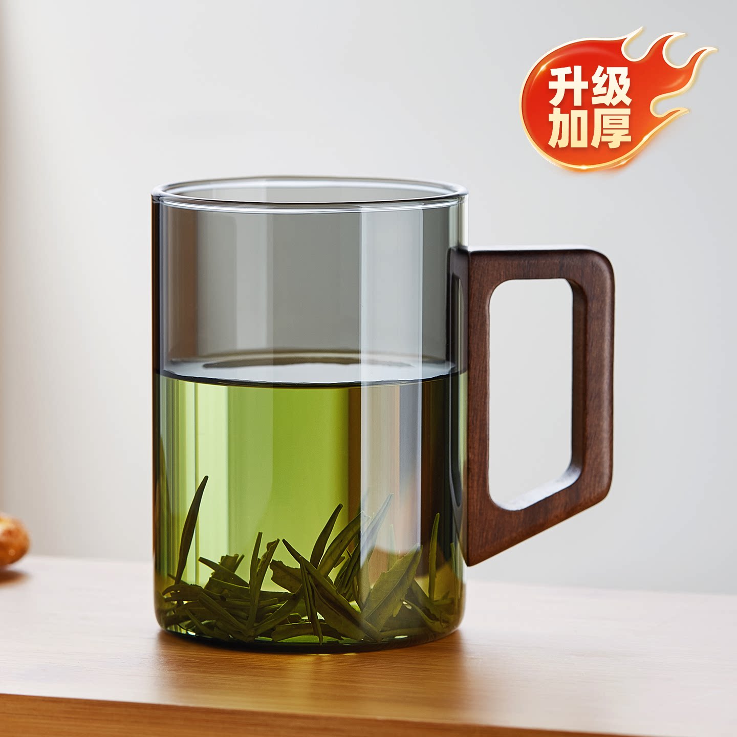 木柄玻璃茶杯加厚凉水杯图片