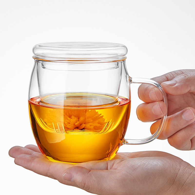 玻璃杯耐高温带把手茶水分离办公室新款高硼硅带盖透明喝水泡茶杯