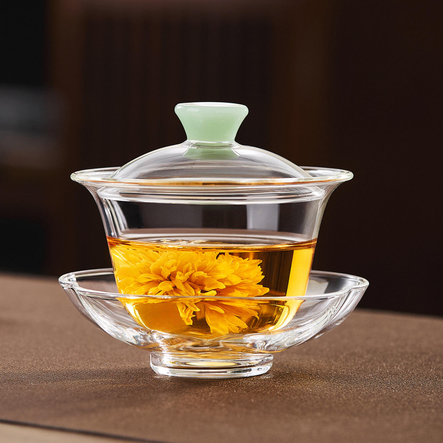 玻璃盖碗泡茶杯功夫茶具三才碗图片