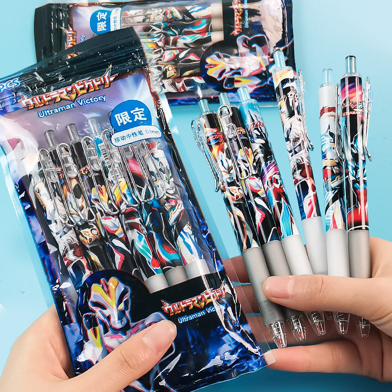 帅X按动书写塑料6支奥特曼中性笔