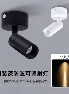 黑色明装led聚光小射灯小角度吸顶可调1W3W背景墙洗墙灯3度5度8度