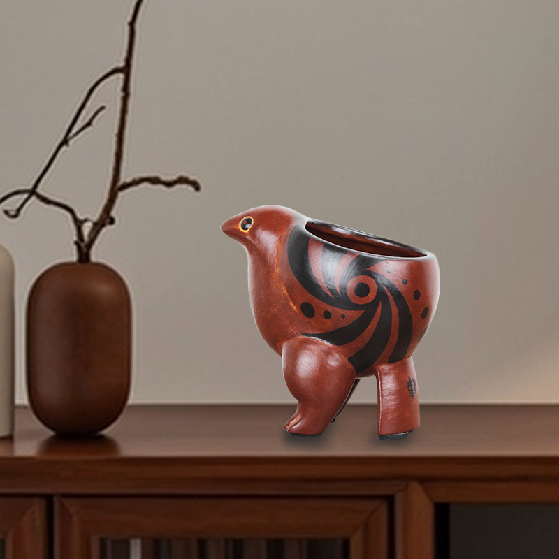 仰韶文化仿古陶器鹰形陶鼎文创非遗彩陶画摆件笔筒桌面收纳怀旧