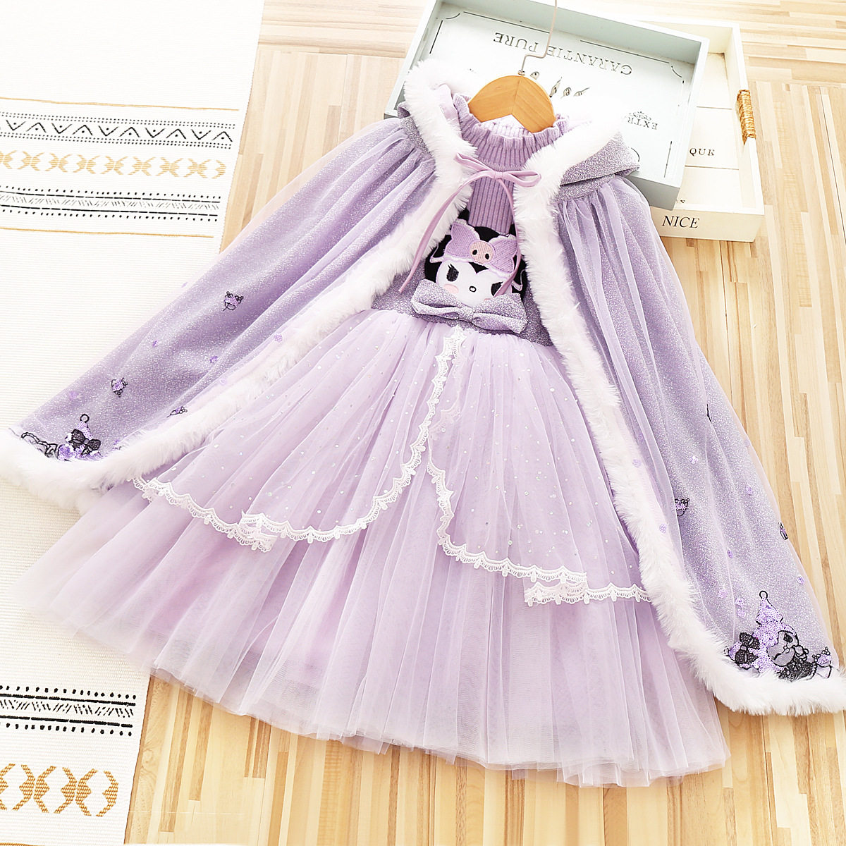 女童秋冬新款公主裙子儿童毛衣公主裙女宝紫色库洛米加厚连衣纱裙