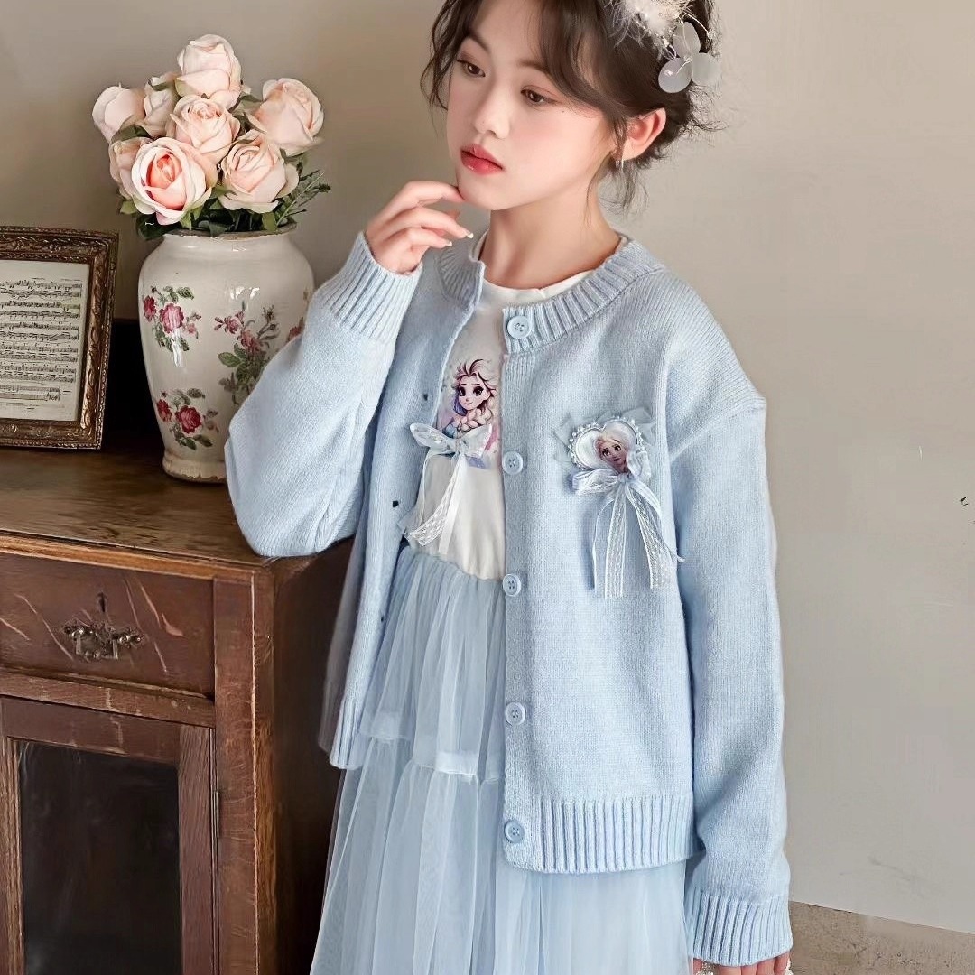 女童2025秋冬新款公主裙小女孩秋季艾莎公主裙子女宝连衣裙两件套
