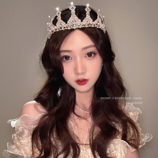 金色皇冠发箍高级感生日派对王冠头饰公主成年礼头箍大人儿童发卡