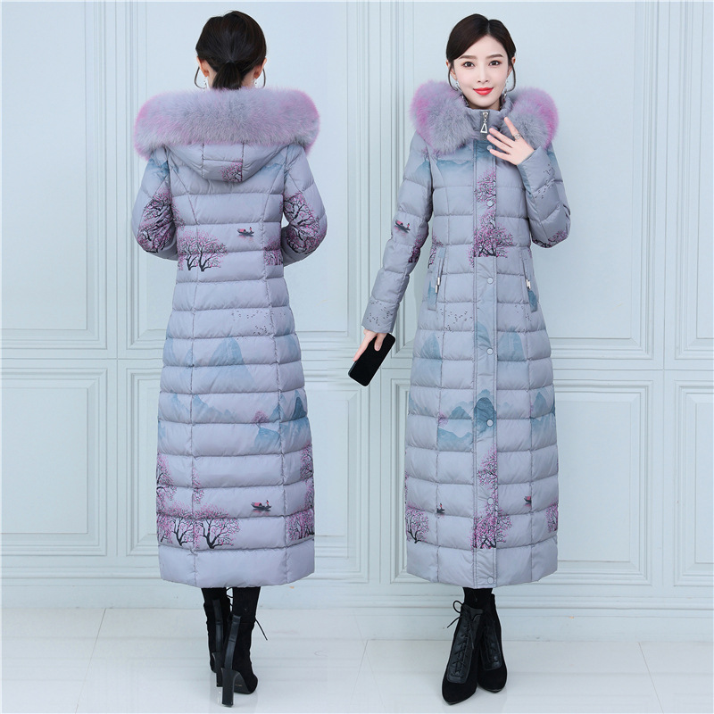 中国风2023年新款羽绒服女长款过膝到脚踝超长加厚大毛领大码国潮