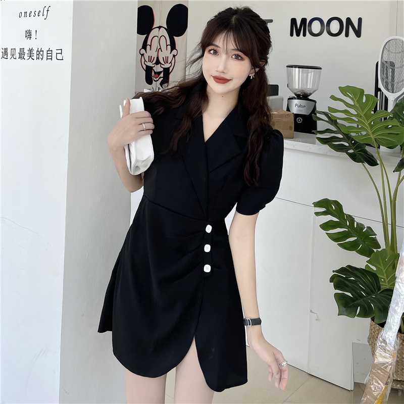 Real shot / real price Korean design sense irregular personality show thin suit collar dress