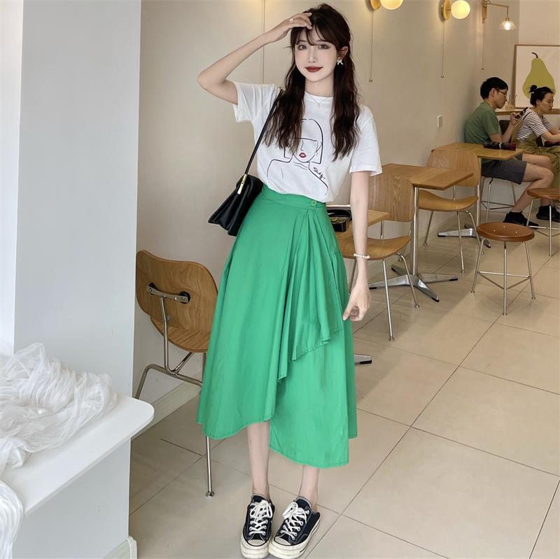 Real shot / real price Korean versatile T-shirt + irregular Ruffle Skirt Suit