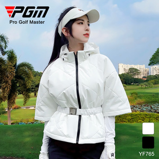 PGM高尔夫女装秋冬外套带帽韩版夹棉半袖短款棉衣防风保暖女上衣