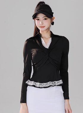 新款高尔夫女装长袖V领收腰显瘦