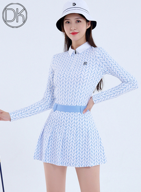 DK高尔夫服装女士短裙春秋新款GOLF女装套装韩式印花高端长袖裙子