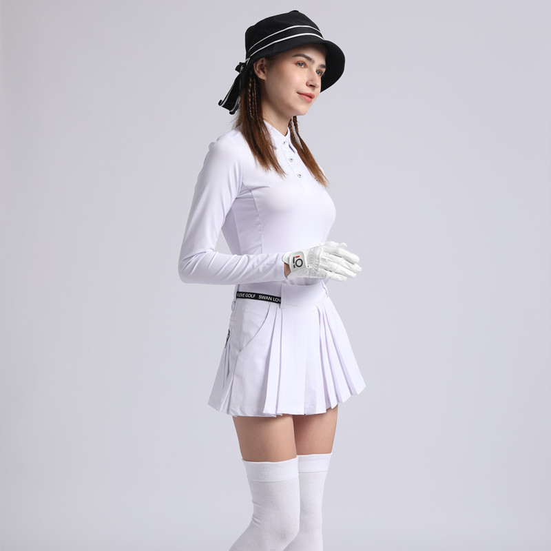 秋季新品高尔夫女装套装长袖修身显瘦翻领POLO衫golf服装韩百褶裙