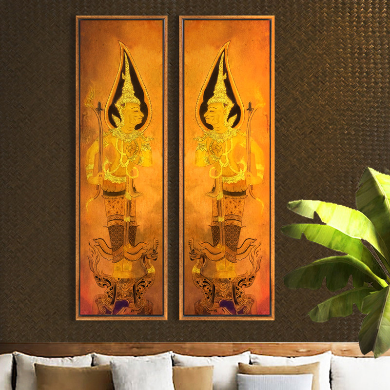 东南亚吉祥门神装饰画泰式风格玄关墙面挂画酒店会所人物禅意壁画