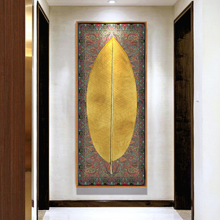 饰画金色树叶酒店挂画会所禅意壁画 大叶有成玄关装 东南亚泰式 风格