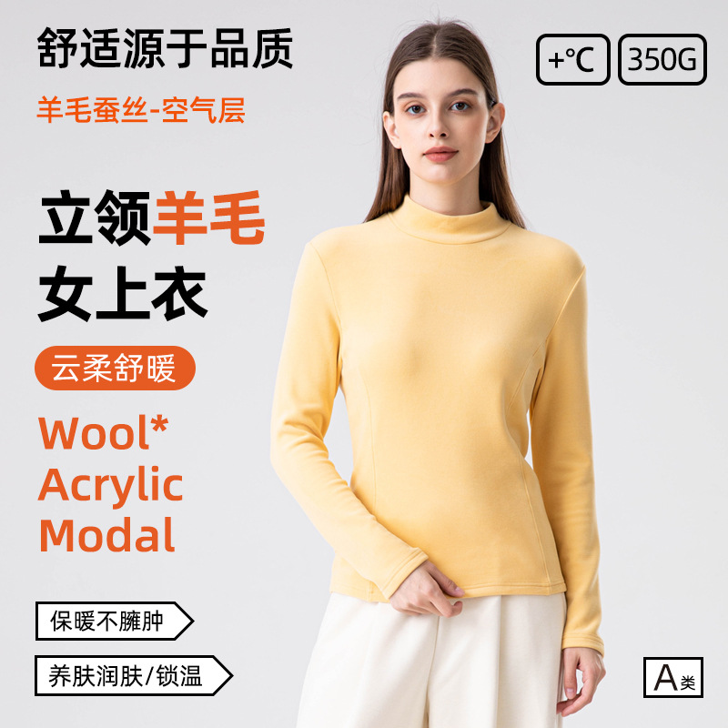 羊毛打底衫女内搭秋冬蚕丝半高领上衣莫兰迪空气层修身长袖t恤女