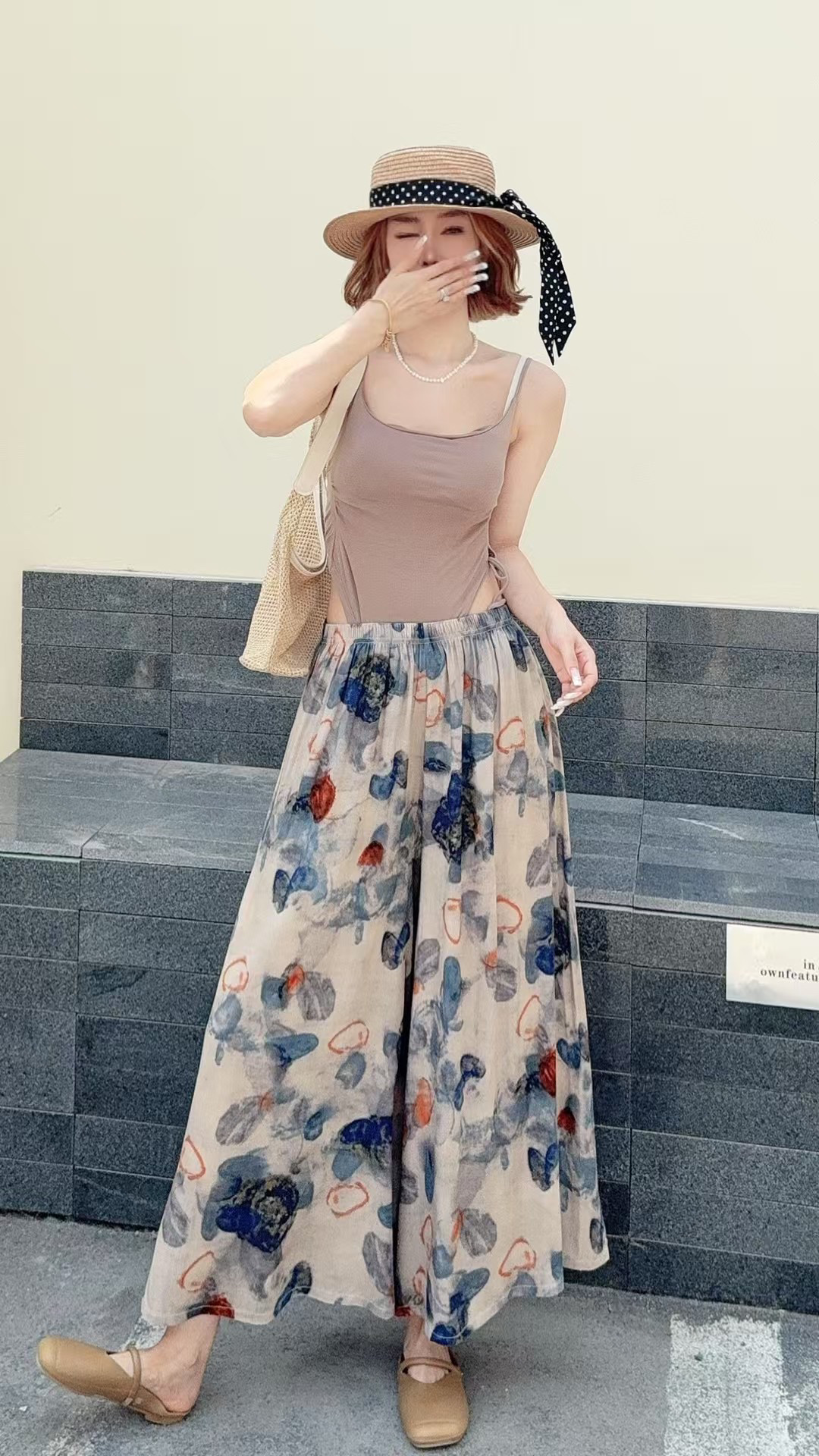 夏季大码女士半身裙裤加肥人造棉裤裙高腰休闲八分裤棉绸阔腿裤